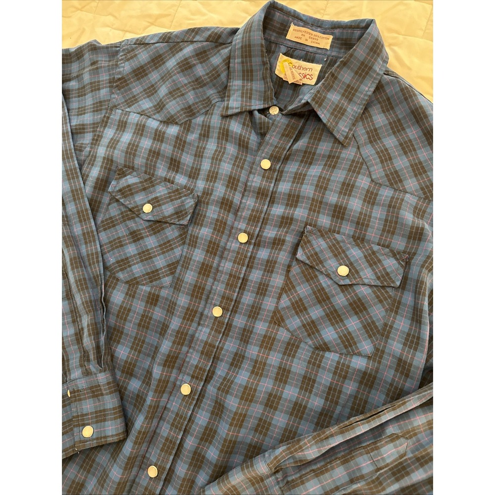 Vintage Southern Classics Western Pearl‎ Snap Men's  Shirt In Large Blue Rodeo